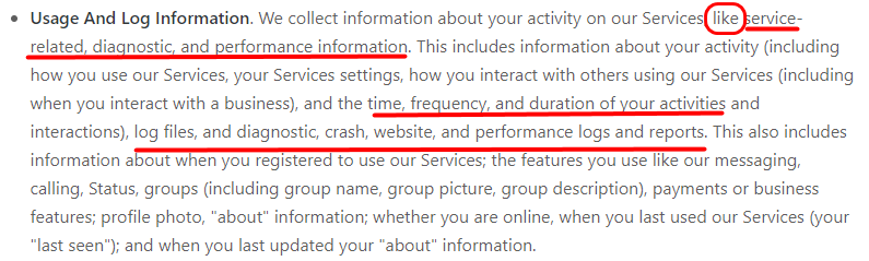 The new privacy policy with the relevant passage underlined.