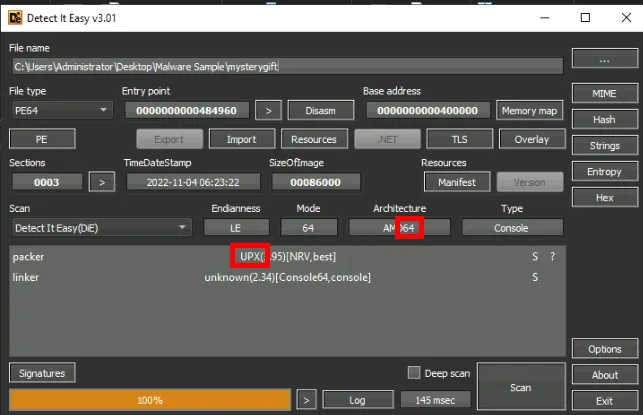 Screenshot of DIE (Detect It Easy)