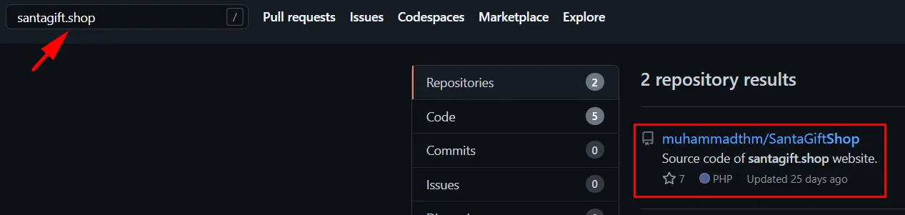 A screenshot of a GitHub search result.