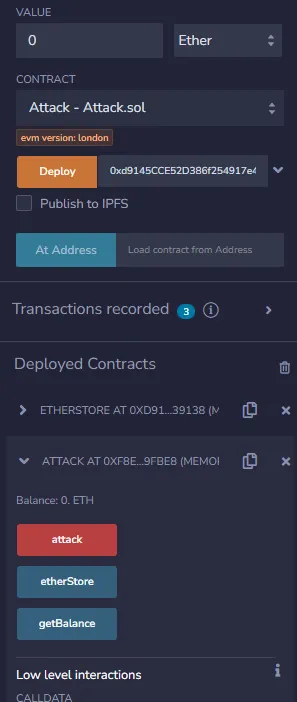 Screenshot of us deploying the Attack contract