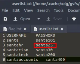 Screenshot of the 'userlist.txt' file, it shows several username/password combinations.