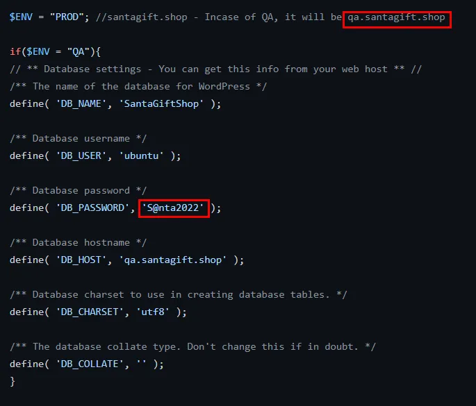 A screenshot of hardcoded credentials.