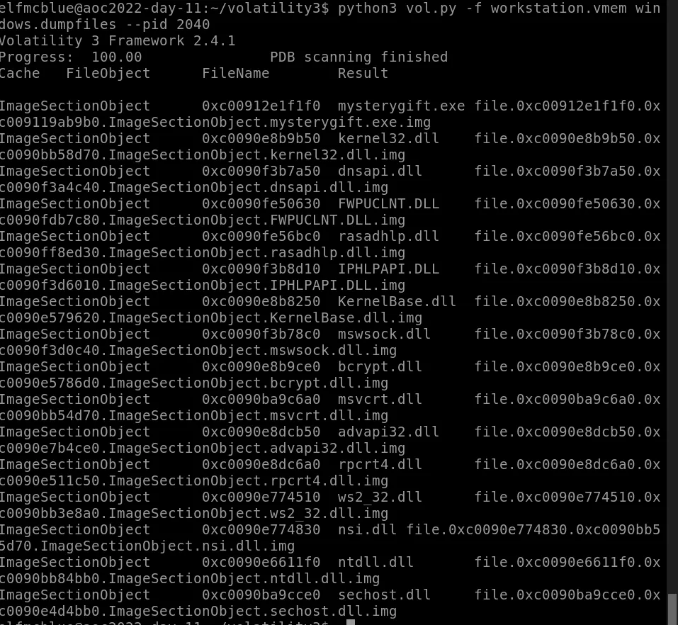 Screenshot of volatility's output.