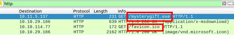 Screenshot of filtered HTTP packets
