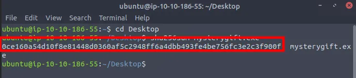 Screenshot of sha256 hash computation