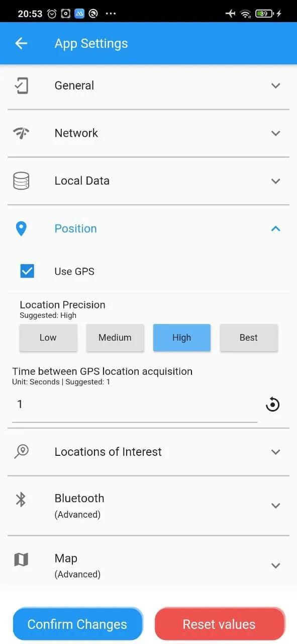 screenshot of a phone displaying the app showing a preferences menu