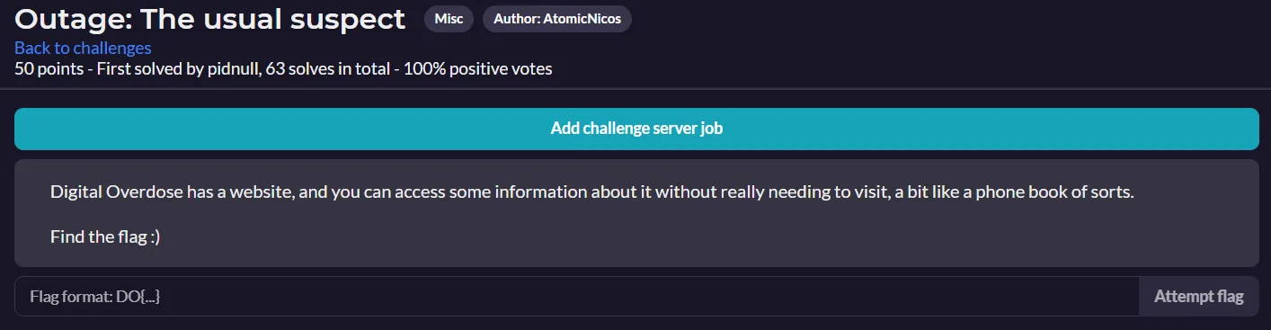 Challenge description on RACTF