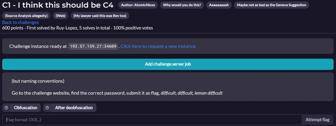Challenge description on RACTF