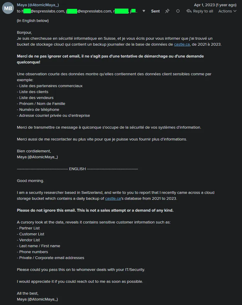 A screenshot of an email