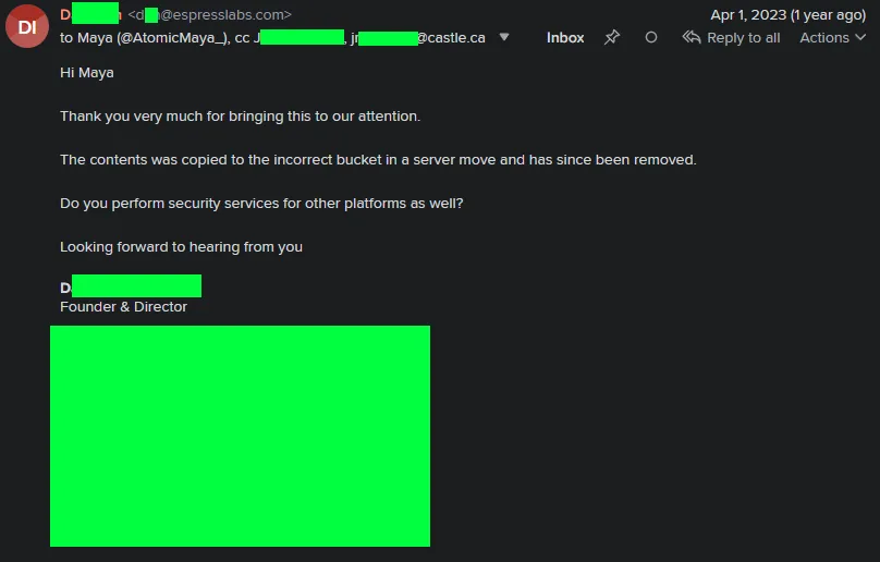 A screenshot of an email