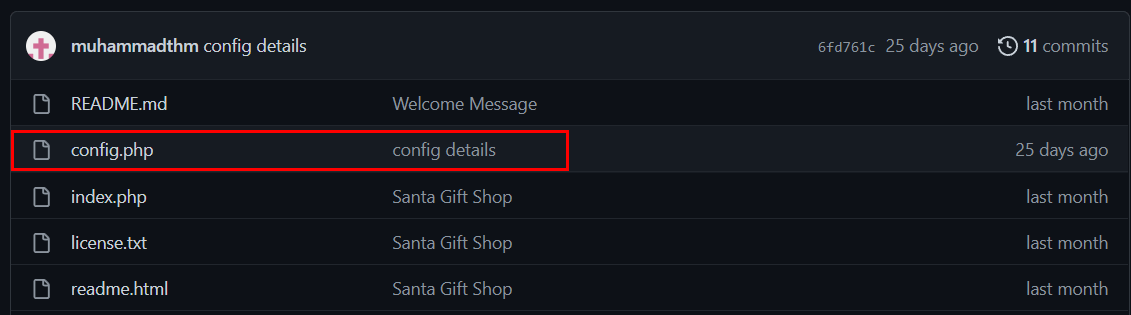 A screenshot of a file in the GitHub repository named 'config.php'