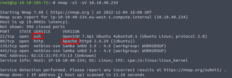 Nmap scan results.