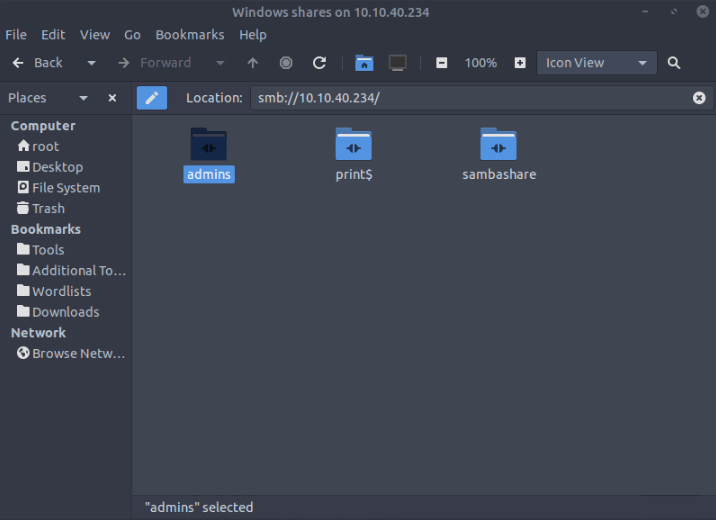 A file explorer showing the directory of a samba share.