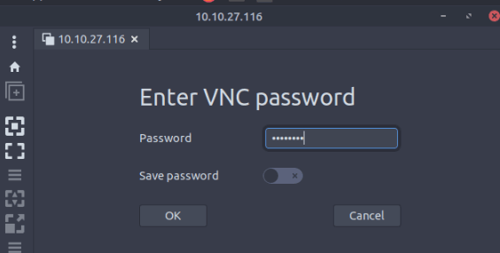 Screenshot of Remmina's interface, with a password input screen.
