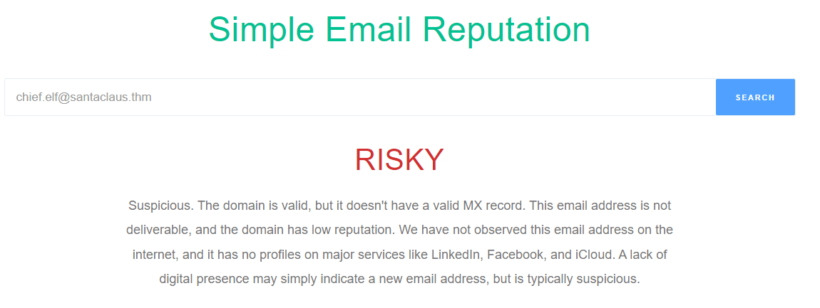 Screenshot of the email reputation website.