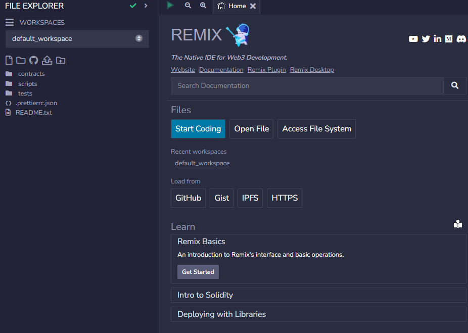 Screenshot of the Remix IDE