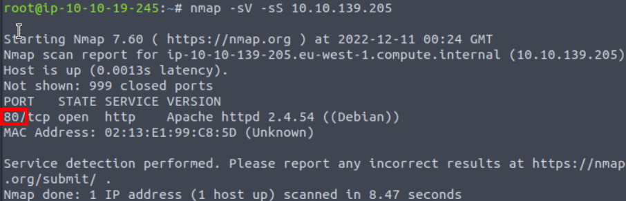 Screenshot of an 'nmap' output, showing only the port 80 open.