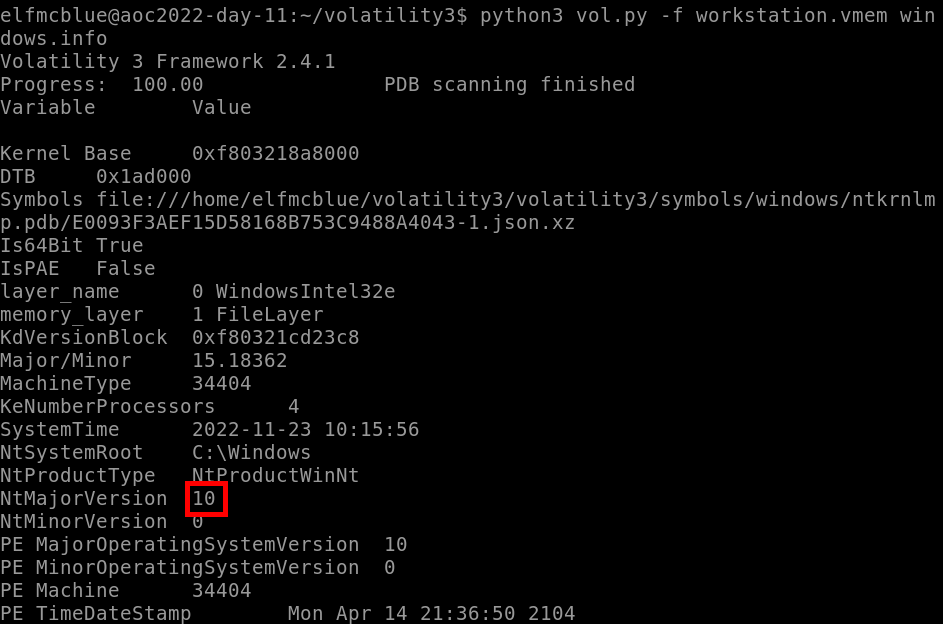 Screenshot of volatility's output.