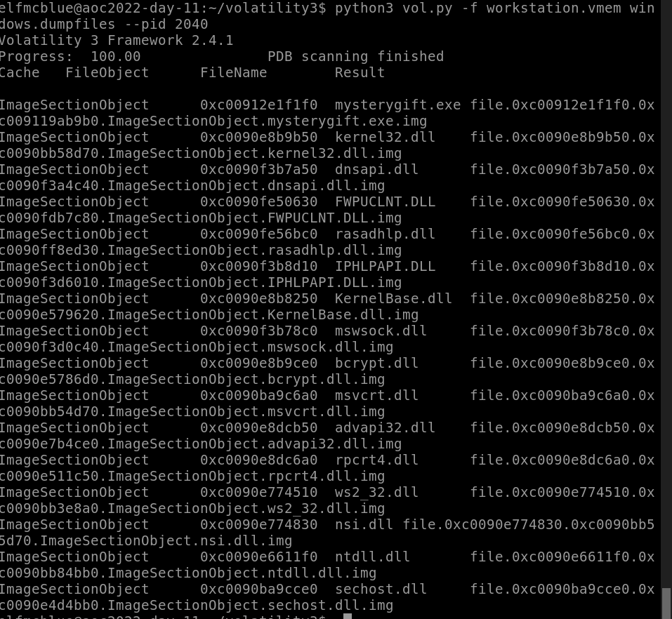 Screenshot of volatility's output.