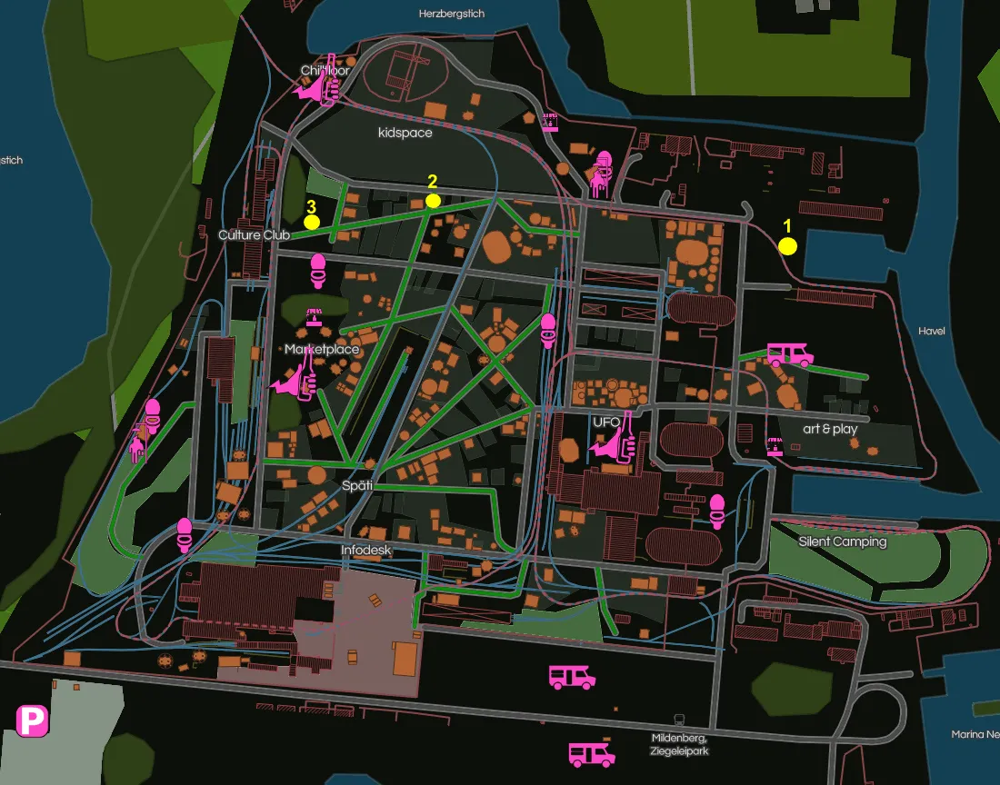 C3Camp map with marked locations