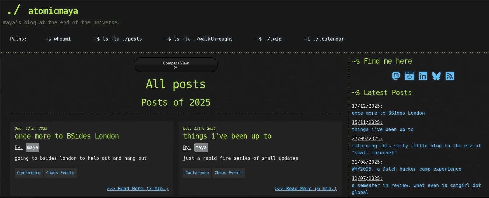 a screenshot of the old /posts index on my blog