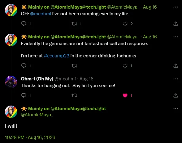 An exchange on Twitter with @mcohmi