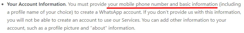 The new privacy policy with the relevant passage underlined