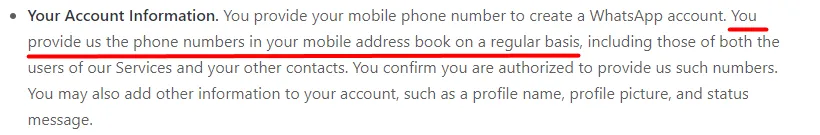 The original privacy policy with the relevant passage underlined